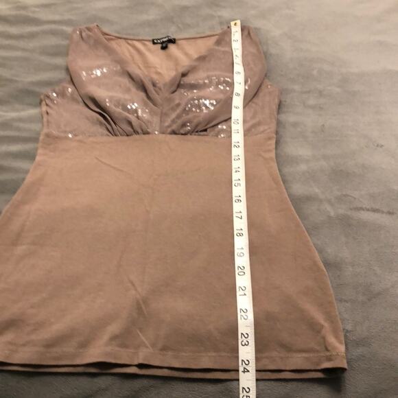 Express XS Brown Knit Top Sequins and Chiffon Empire Waist in front - Picture 7 of 7
